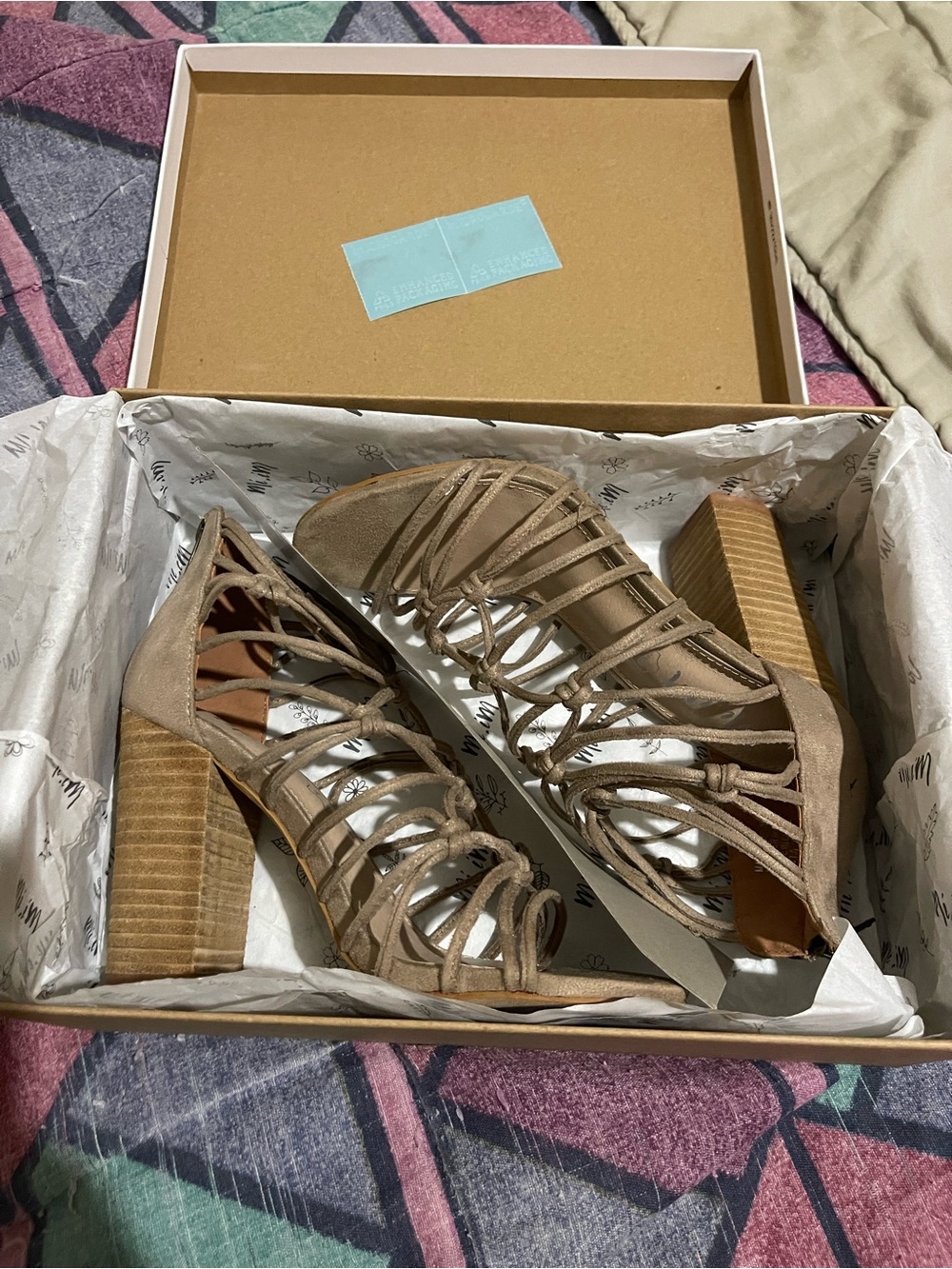 New in box, strappy heels with 4” block heel. 7.5 - Picture 10 of 13